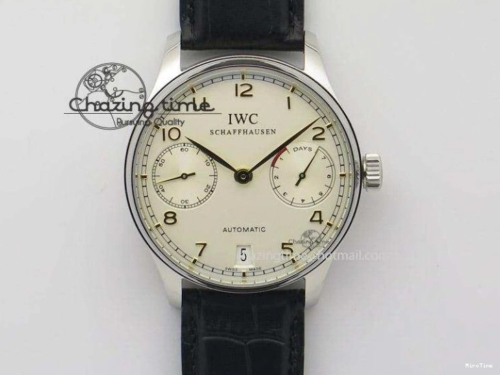 MIROTIME 0331 Sustainable Portuguese IW5444 SS White Dial RG Numbers On Brown Leather Strap A 7256